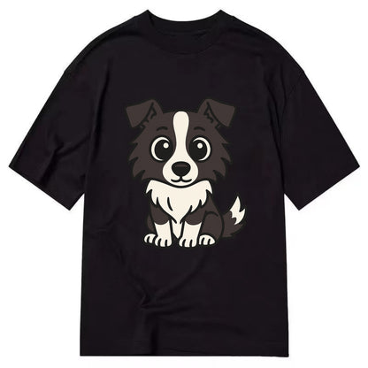 Border Collie - Intense stare sitting pose - Classic T-shirt - Black