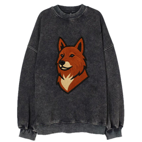 Finnish Spitz - Fox-red pointed ears embroidered pose - Vintage Sweatshirt