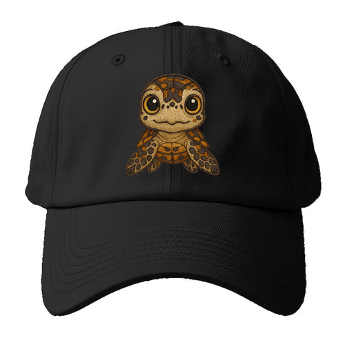 Baby Hawksbill Turtle - amber and brown shell pattern, curious golden eyes, - Baseball Cap