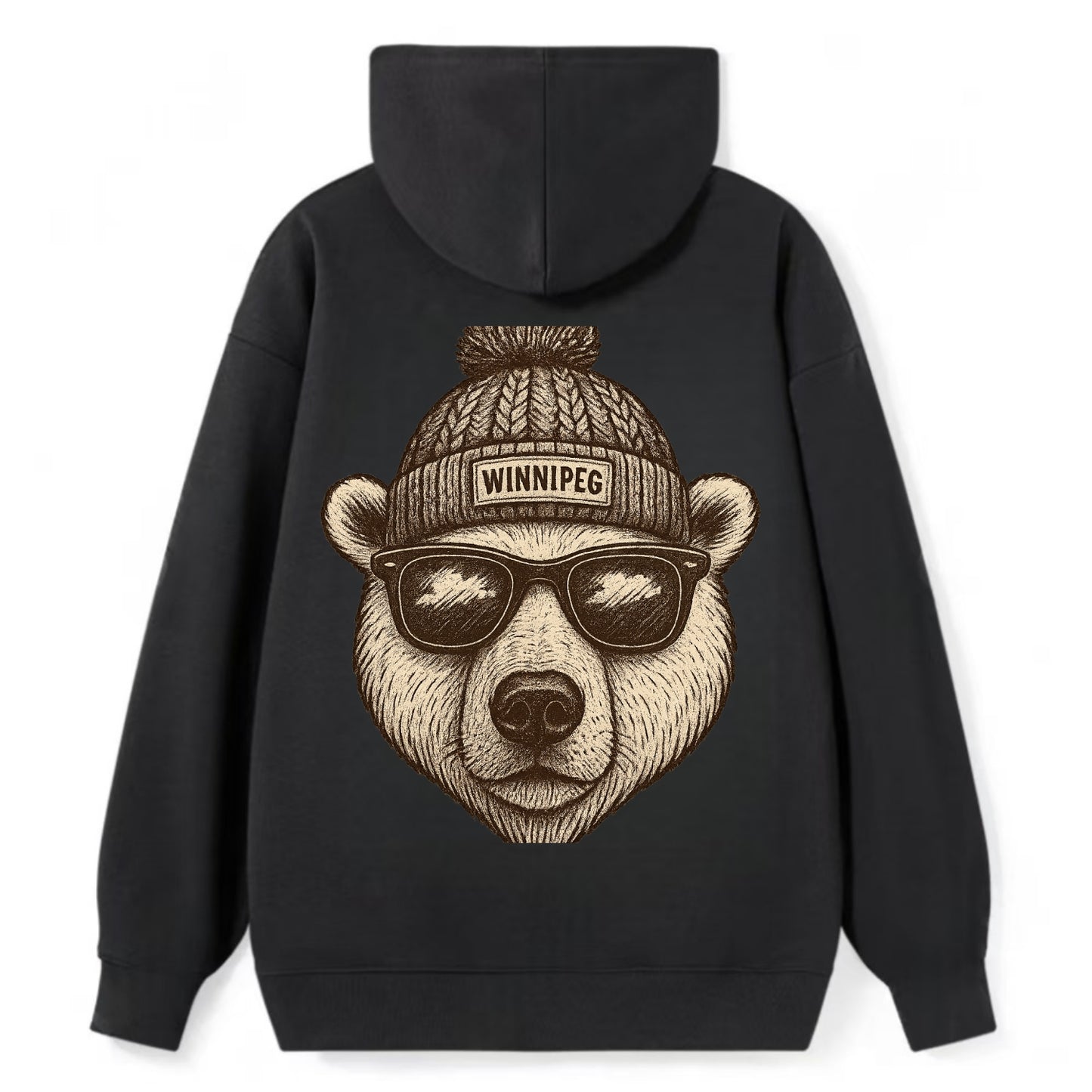 Winnipeg Polar Bear wearing Winnipeg beanie with pom pom and wayfarer - Classic Pullover Hoodie - Black