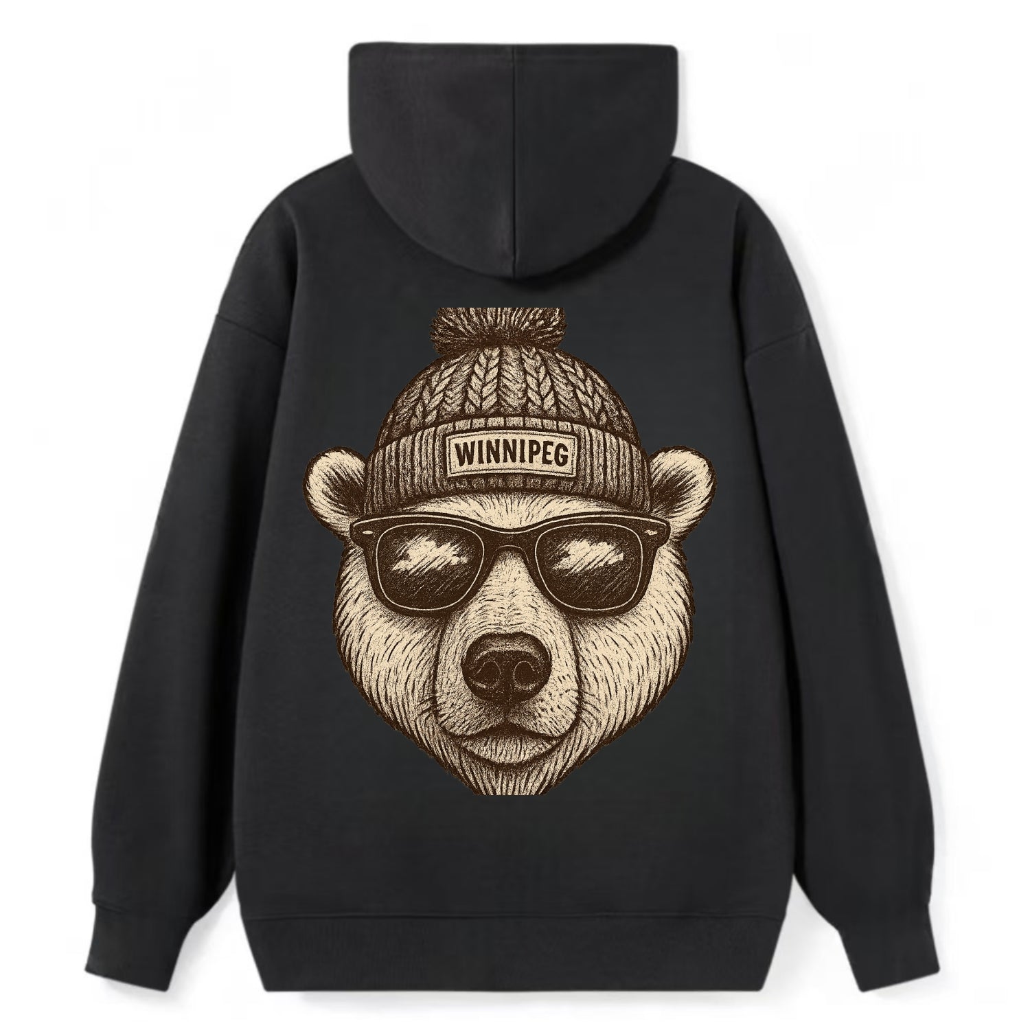 Winnipeg Polar Bear wearing Winnipeg beanie with pom pom and wayfarer - Classic Pullover Hoodie - Black