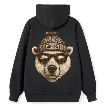 Winnipeg Polar Bear wearing Winnipeg beanie with pom pom and wayfarer - Classic Pullover Hoodie - Black