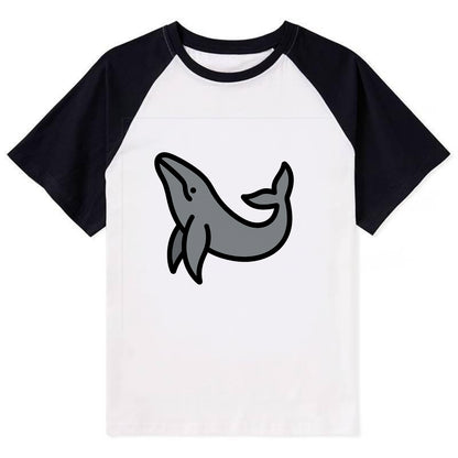 Humpback Whale - Gray breaching pose flat side profile - Contrast Raglan T-shirt - Black