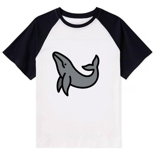 Humpback Whale - Gray breaching pose flat side profile - Contrast Raglan T-shirt - Black