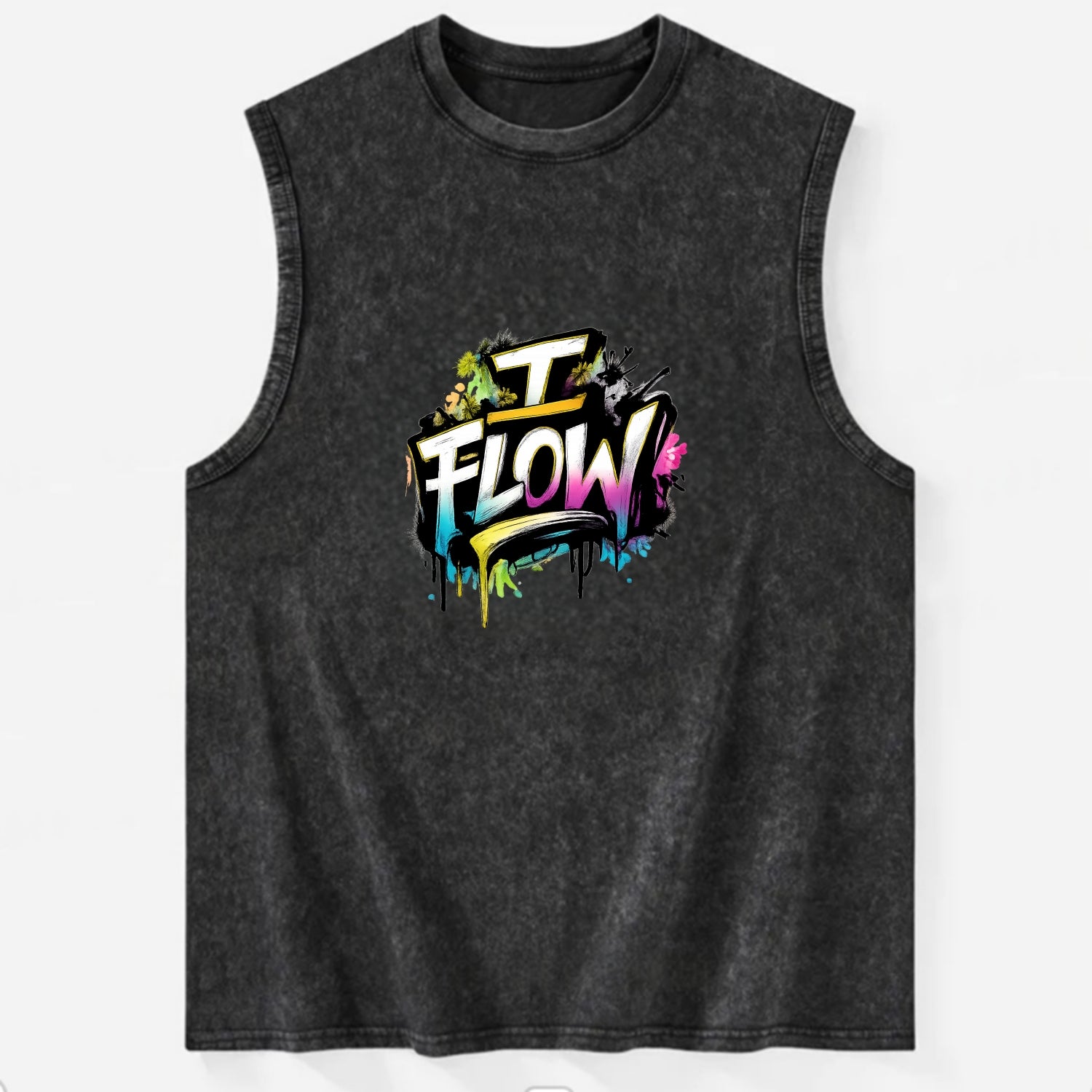 Bold typography design - "I FLOW" - going with life, easy movement - Vintage Washed Tank - Black