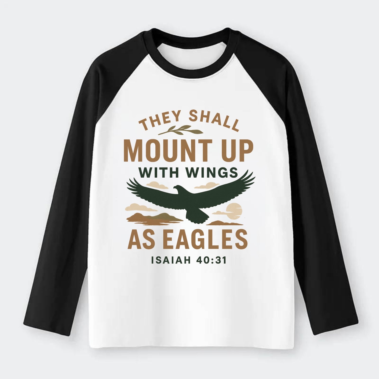 Isaiah 40:31 Eagle - Raglan Long Sleeve T-Shirt - Black