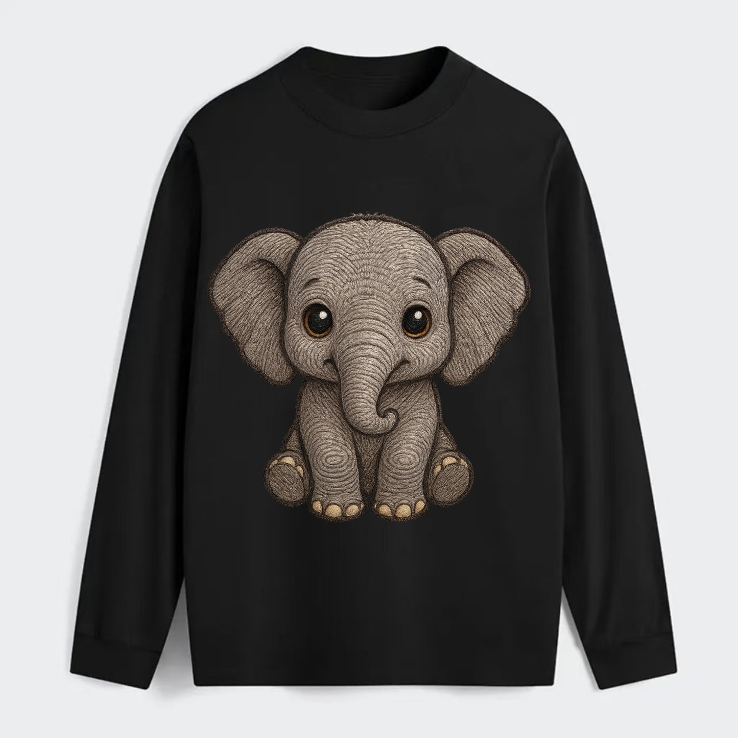 Baby Elephant - gray wrinkly, tiny trunk, large floppy ears, kind dark - Classic Long Sleeve Shirt - Black