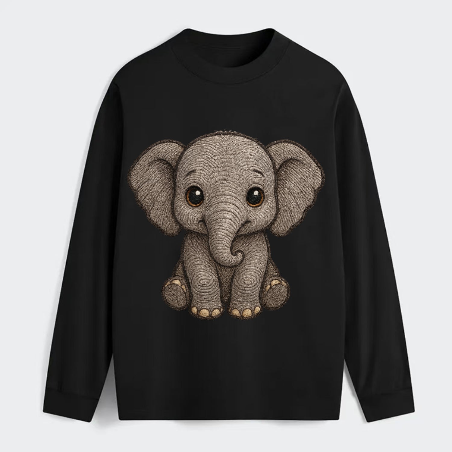 Baby Elephant - gray wrinkly, tiny trunk, large floppy ears, kind dark - Classic Long Sleeve Shirt - Black