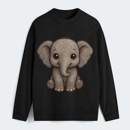 Baby Elephant - gray wrinkly, tiny trunk, large floppy ears, kind dark - Classic Long Sleeve Shirt - Black