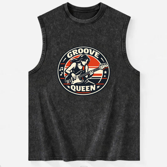 Groove Queen Emblem - Vintage Washed Tank - Black
