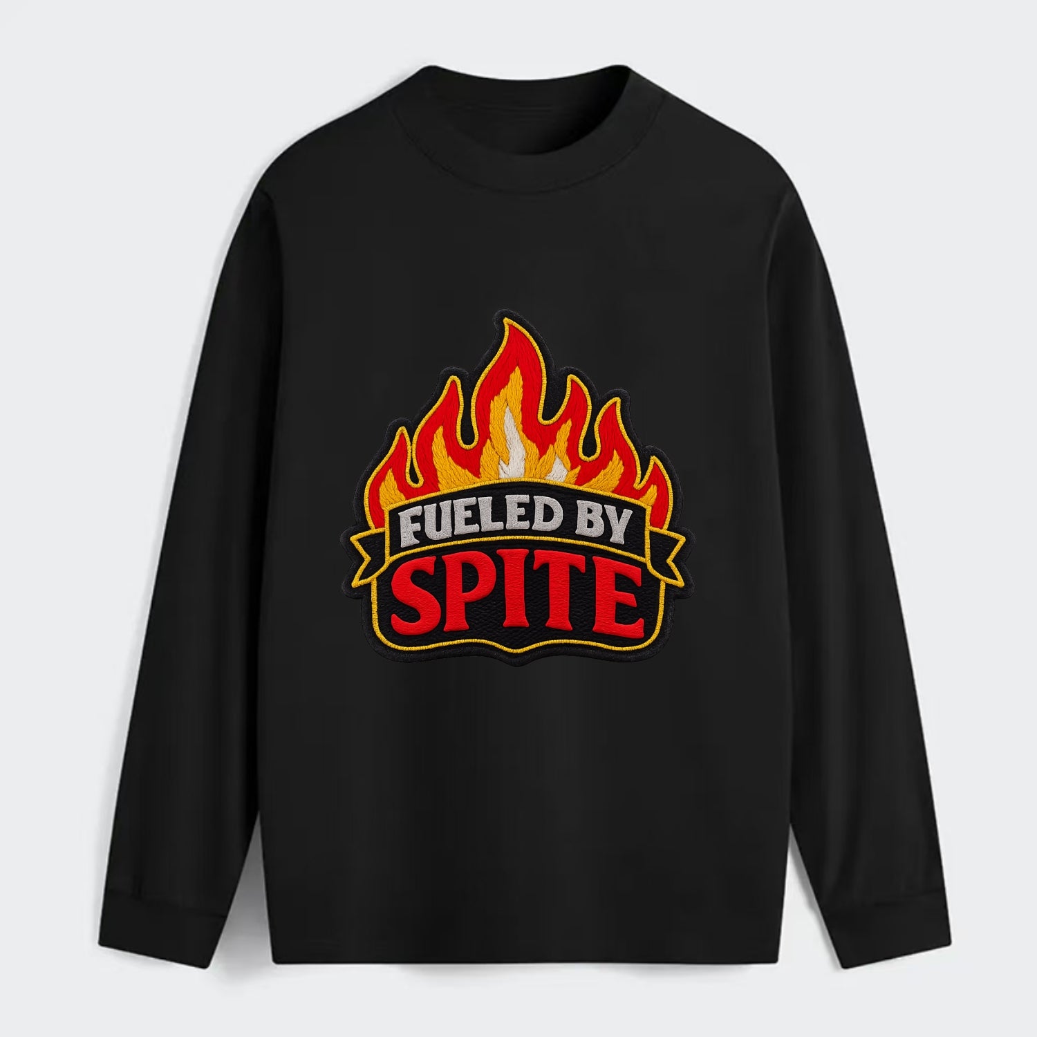FUELED BY SPITE - fire with text in black and red , petty motivation - Classic Long Sleeve Shirt - Black
