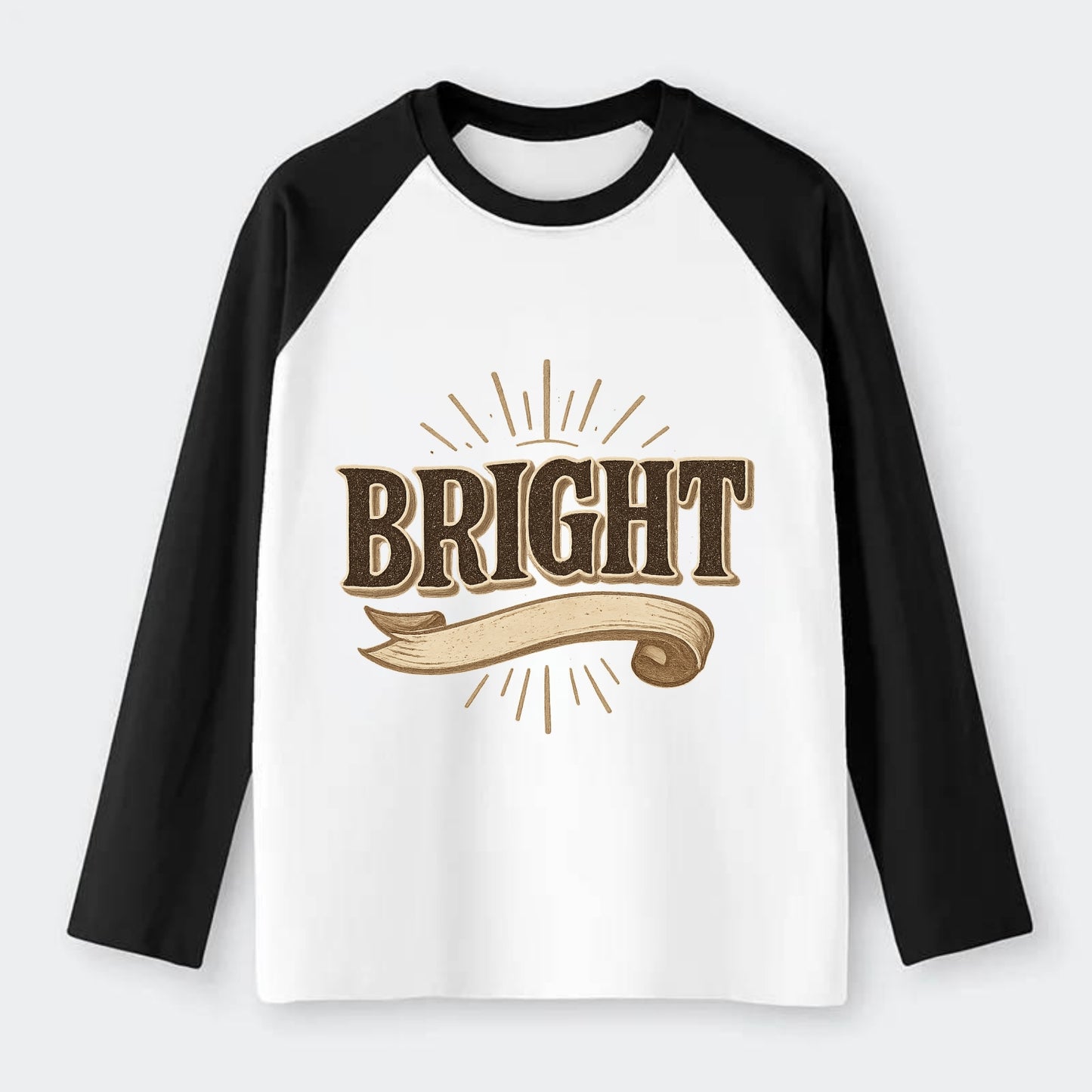 Bold typography design - "BRIGHT" - intelligent, shining - Raglan Long Sleeve T-Shirt - Black