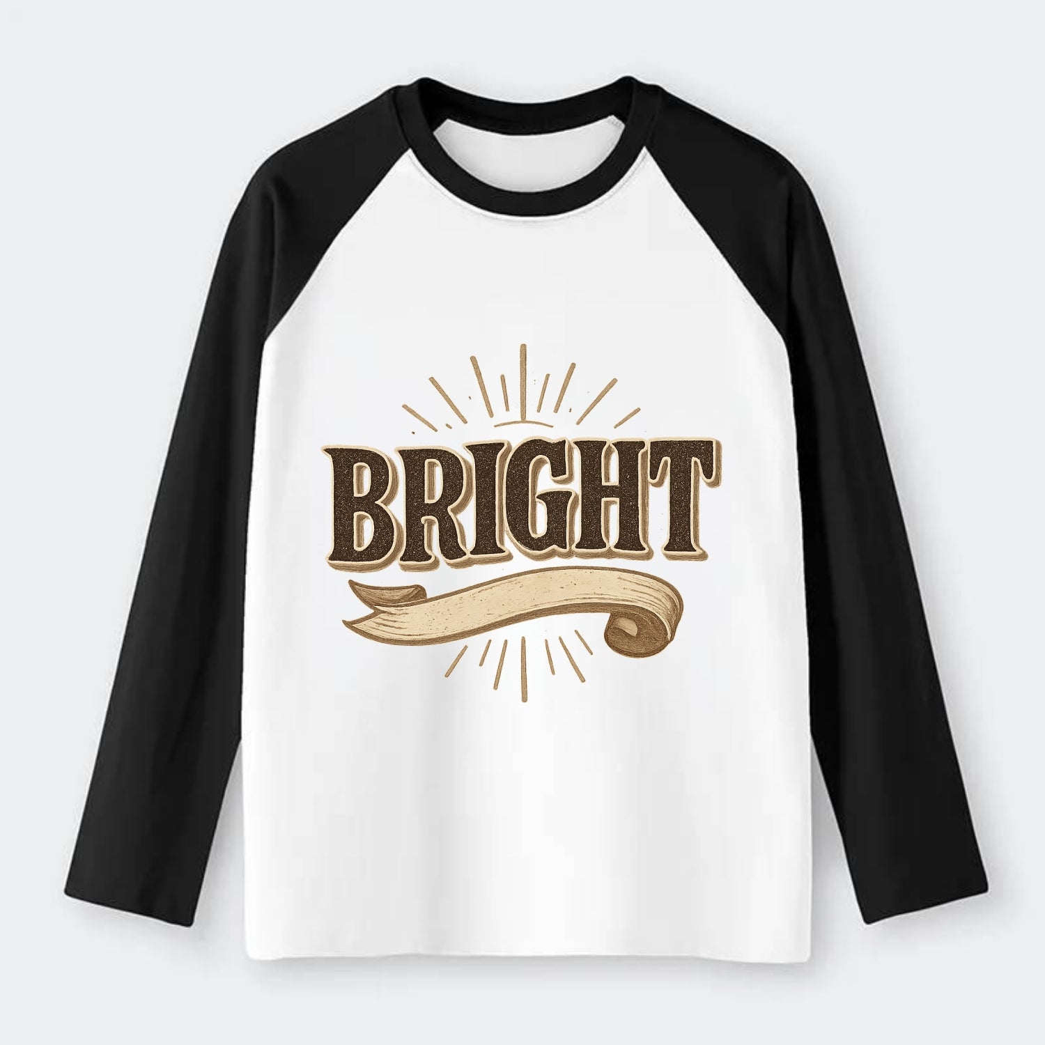 Bold typography design - "BRIGHT" - intelligent, shining - Raglan Long Sleeve T-Shirt - Black