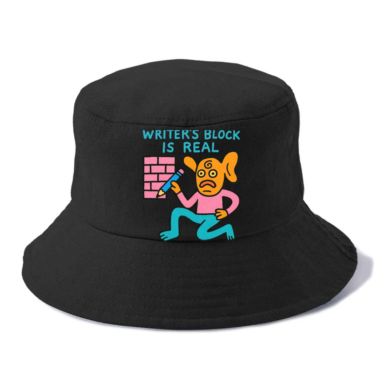 WRITERS BLOCK IS REAL | Brick wall with pencil - Bucket Hat - Black