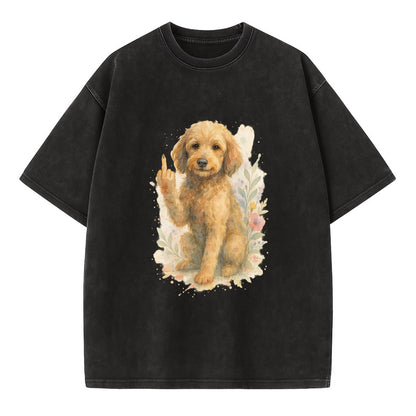 Labradoodle hypoallergenic with wavy coat, intelligent eyes, paw raised - Vintage T-shirt - Black