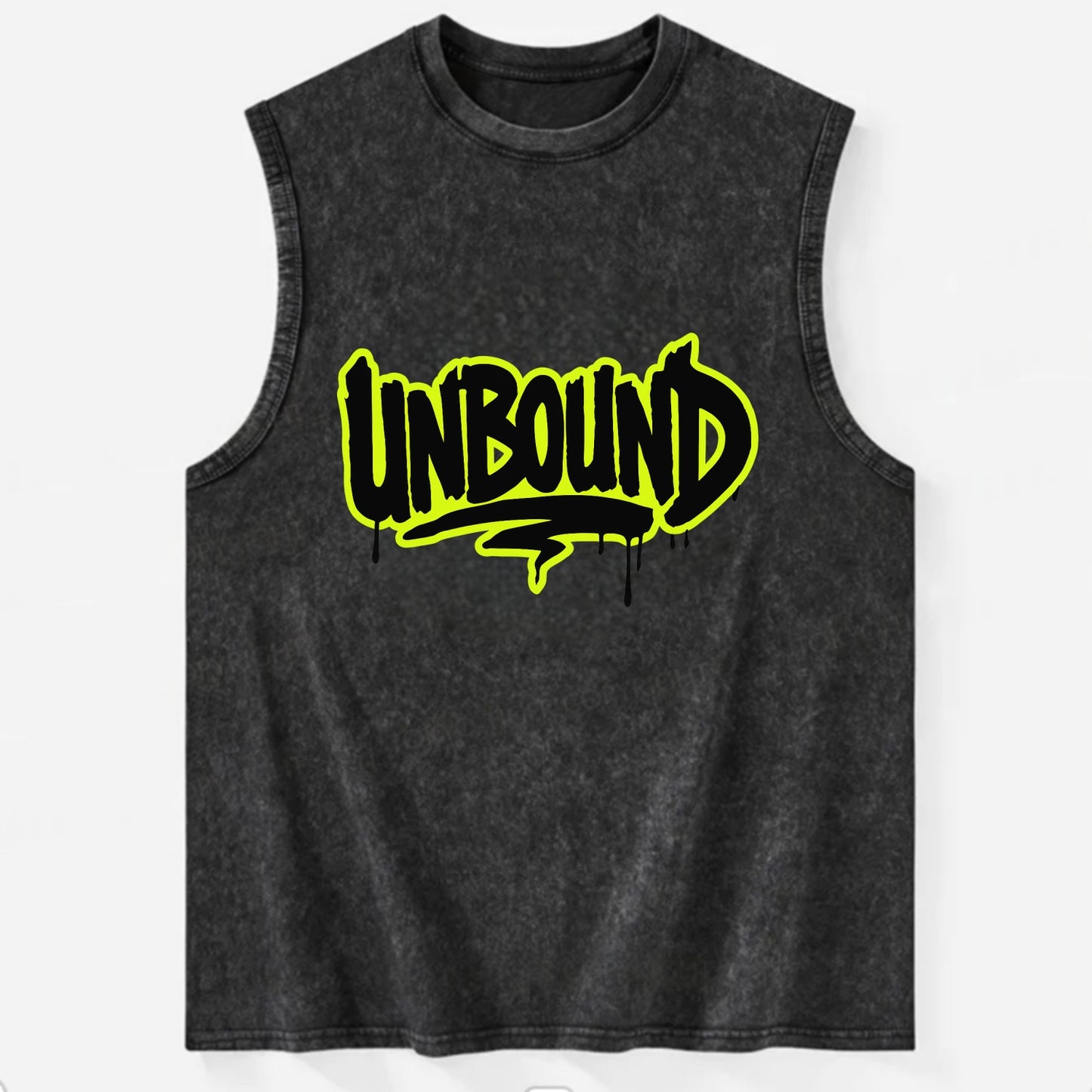 Bold typography design - "UNBOUND" - without limits, free from constraints - Vintage Washed Tank - Black