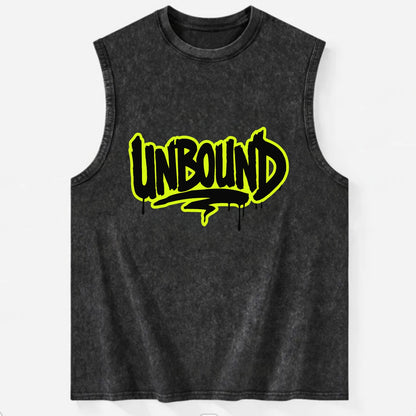 Bold typography design - "UNBOUND" - without limits, free from constraints - Vintage Washed Tank - Black