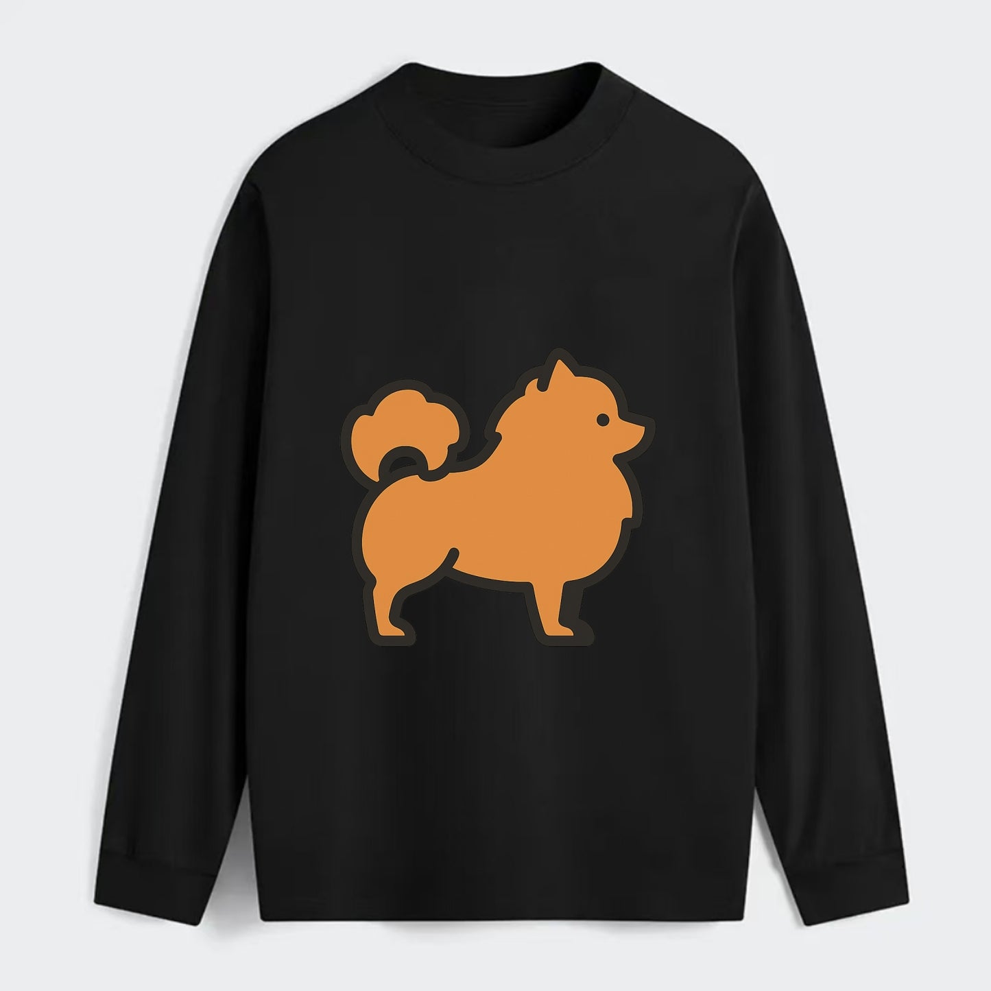 Pomeranian - Orange fluffy flat side profile - Classic Long Sleeve Shirt - Black
