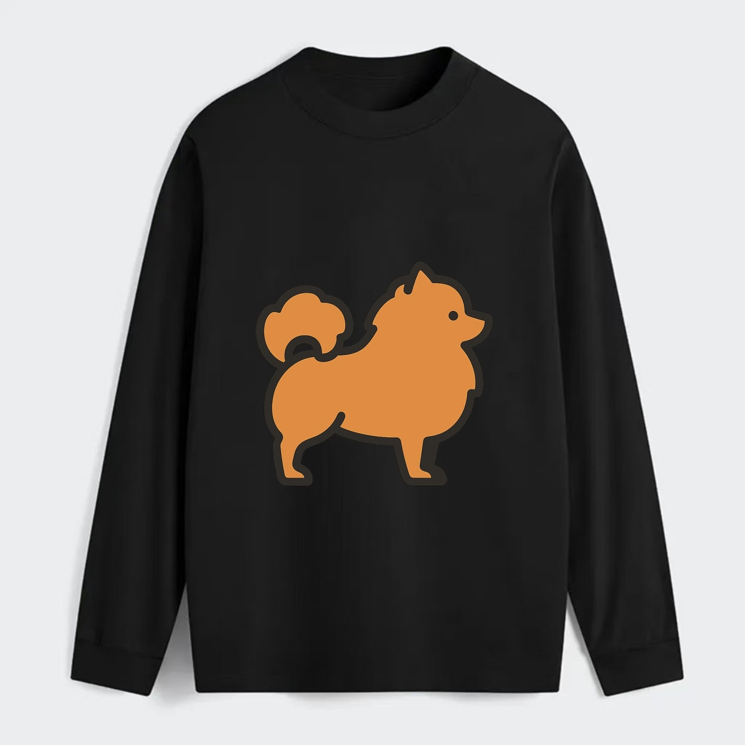 Pomeranian - Orange fluffy flat side profile - Classic Long Sleeve Shirt - Black