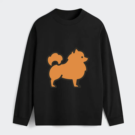 Pomeranian - Orange fluffy flat side profile - Classic Long Sleeve Shirt - Black