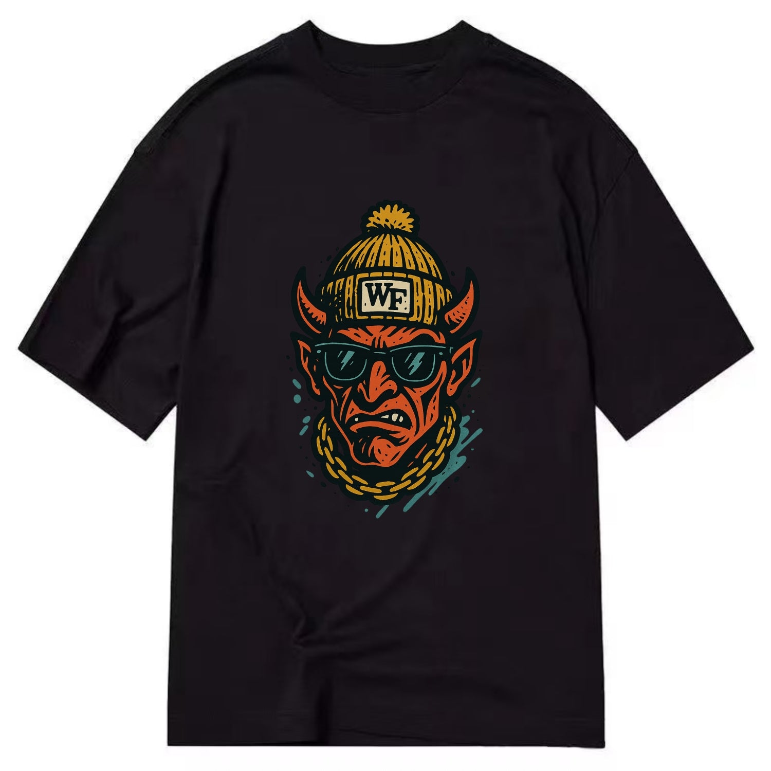 Winston-Salem Demon wearing Wake Forest beanie with WF patch - Classic T-shirt - Black
