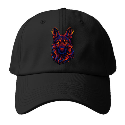 Alert German Shepherd with cyber circuit patterns in the fur, neon - Baseball Cap For Big Heads