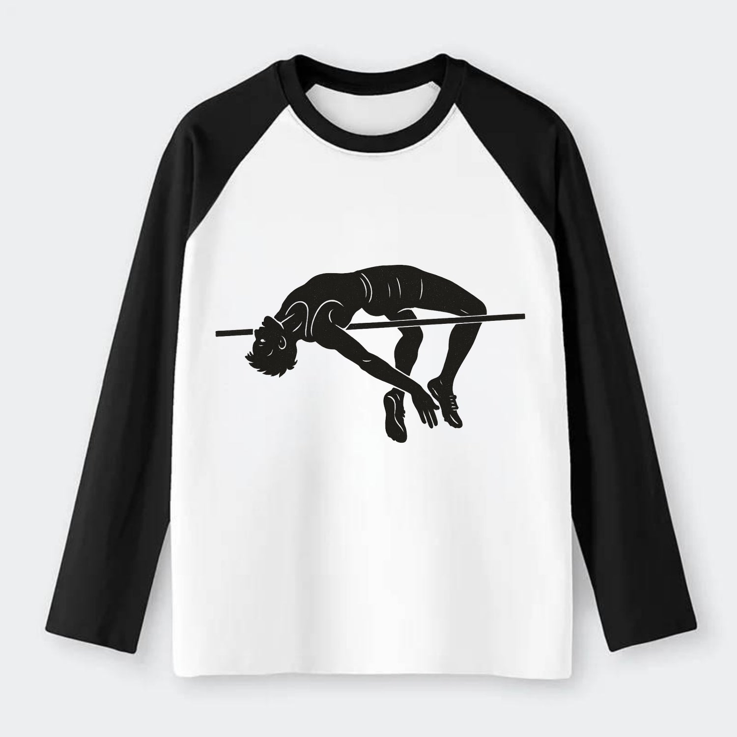 High jumper arching over bar - Raglan Long Sleeve T-Shirt - Black