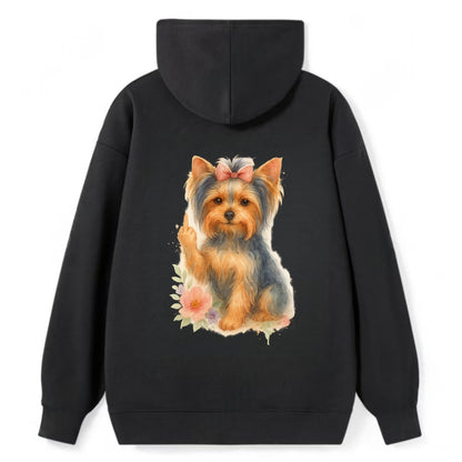 Yorkshire Terrier with topknot bow, one delicate paw flipping off - Classic Pullover Hoodie - Black