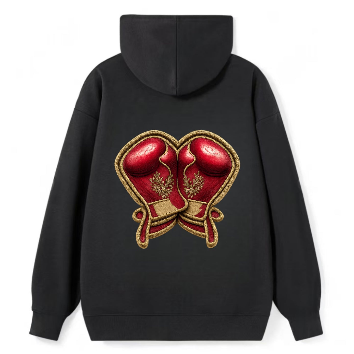 Embroidered patch design - BOXING GLOVES - red boxing gloves crossed in - Classic Pullover Hoodie - Black