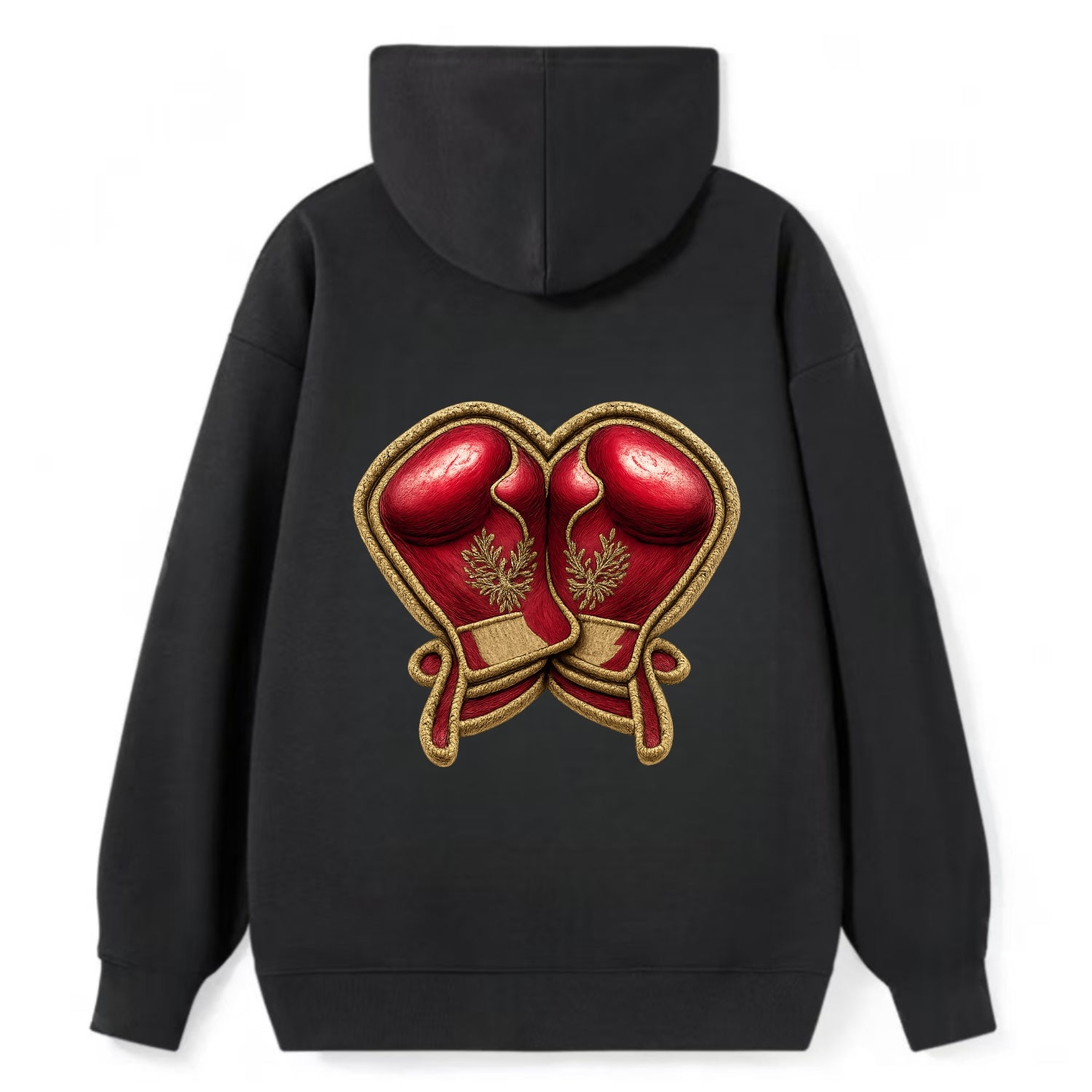 Embroidered patch design - BOXING GLOVES - red boxing gloves crossed in - Classic Pullover Hoodie - Black