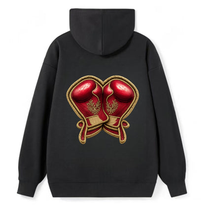 Embroidered patch design - BOXING GLOVES - red boxing gloves crossed in - Classic Pullover Hoodie - Black