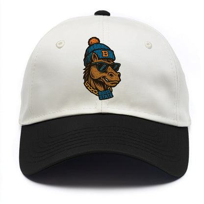 Boise Bronco wearing Boise State beanie with B patch - Two Tone Cap - Black