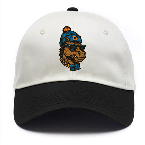 Boise Bronco wearing Boise State beanie with B patch - Two Tone Cap