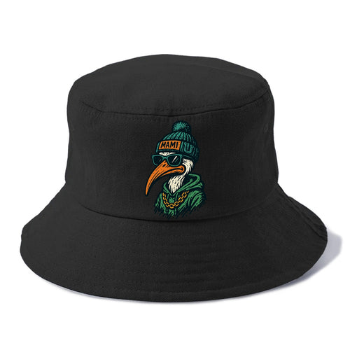 Coral Gables Ibis wearing Miami beanie with U patch - Bucket Hat