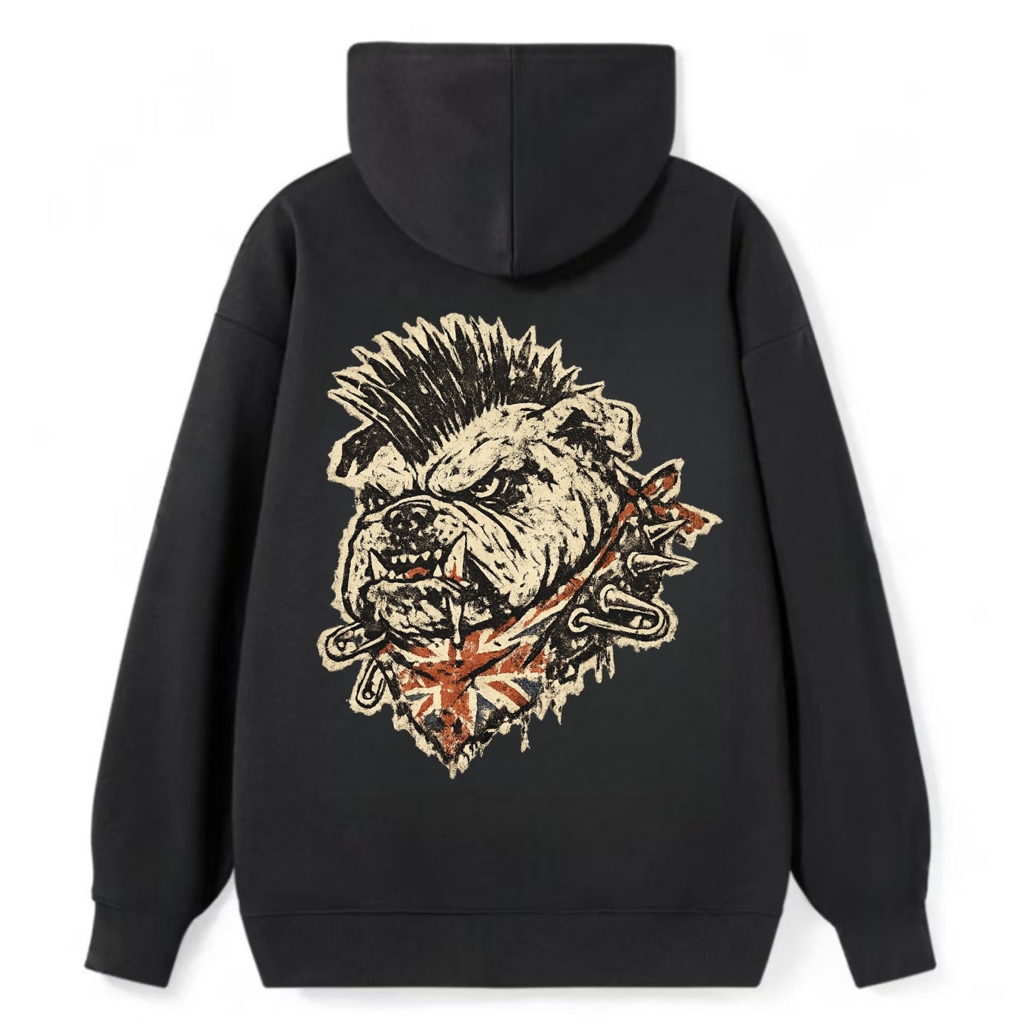 PUNK BULLDOG | British bulldog with mohawk | Safety pins through collar | - Classic Pullover Hoodie - Black