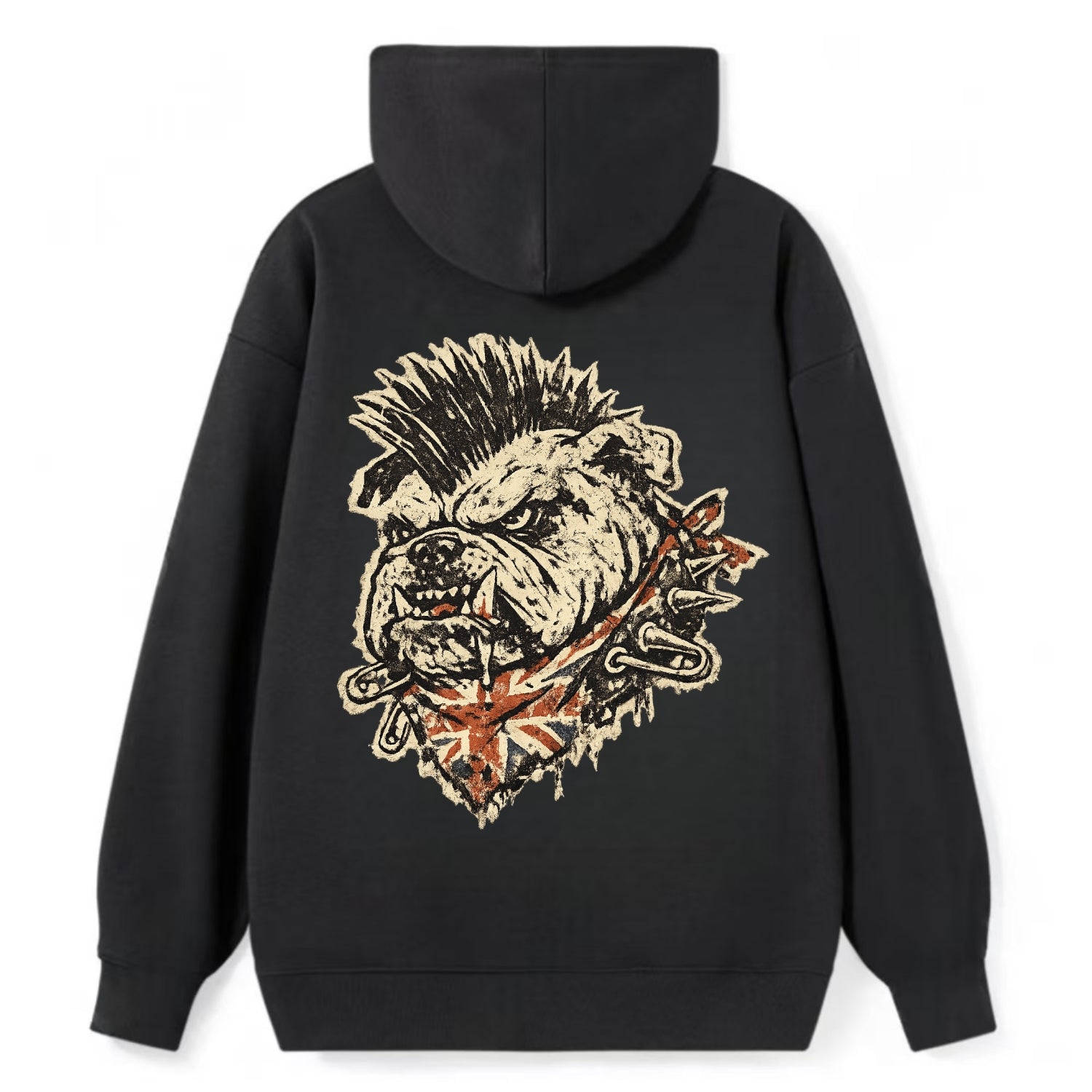 PUNK BULLDOG | British bulldog with mohawk | Safety pins through collar | - Classic Pullover Hoodie - Black