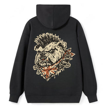 PUNK BULLDOG | British bulldog with mohawk | Safety pins through collar | - Classic Pullover Hoodie - Black
