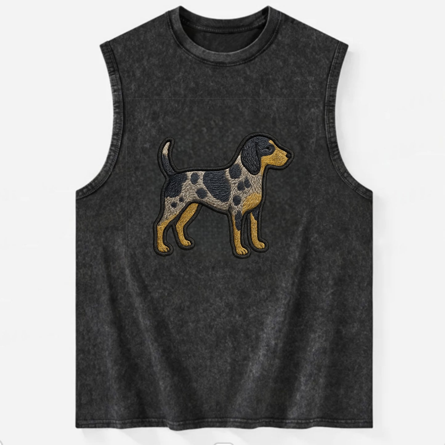 Bluetick Coonhound - Trendy spotted hound logo with prominent black border - Vintage Washed Tank - Black