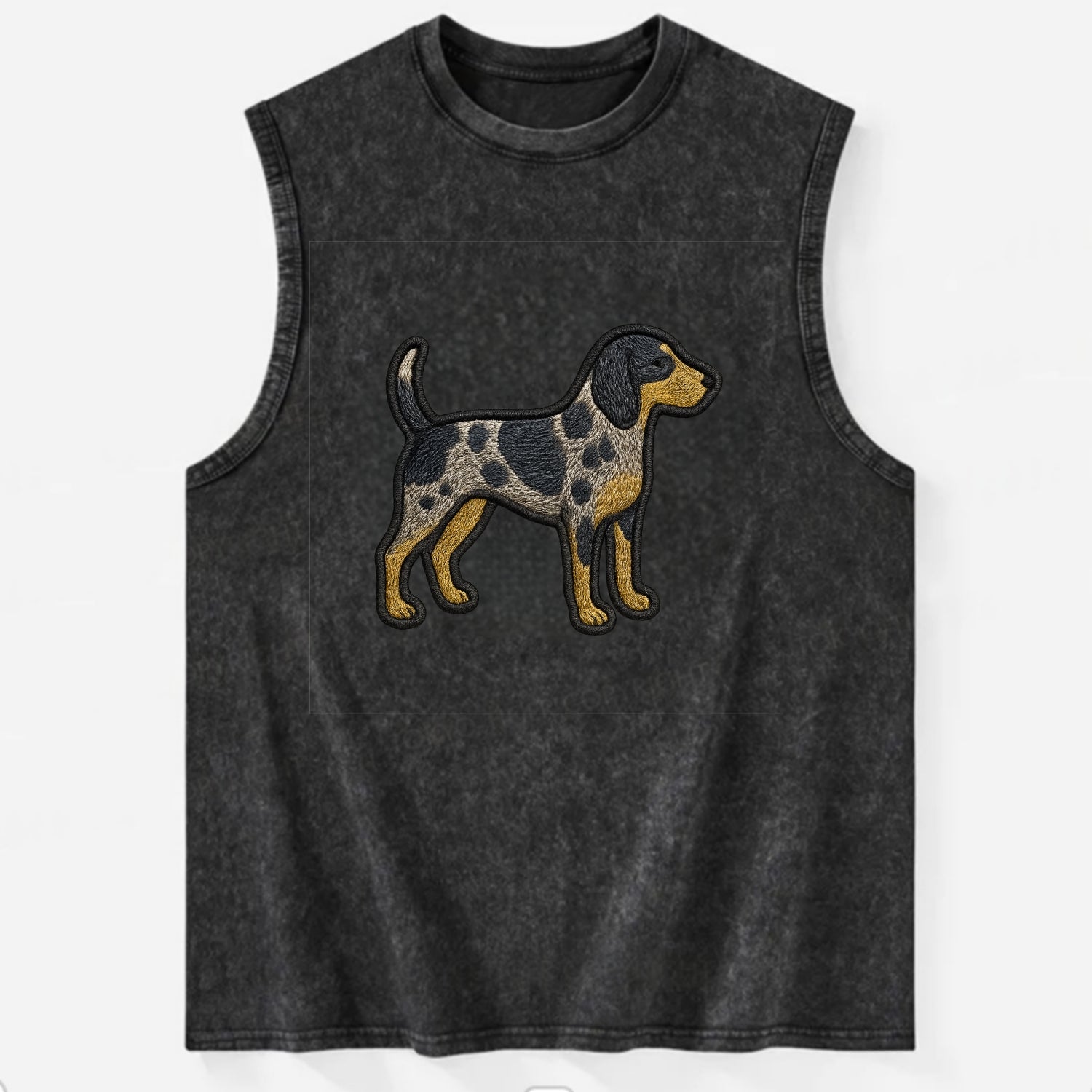 Bluetick Coonhound - Trendy spotted hound logo with prominent black border - Vintage Washed Tank - Black