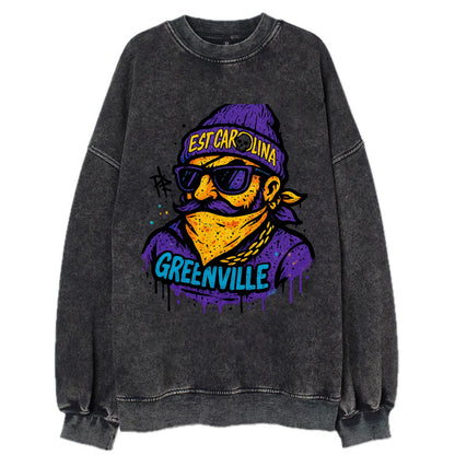 Greenville Pirate wearing East Carolina beanie with skull patch - Vintage Sweatshirt - Black