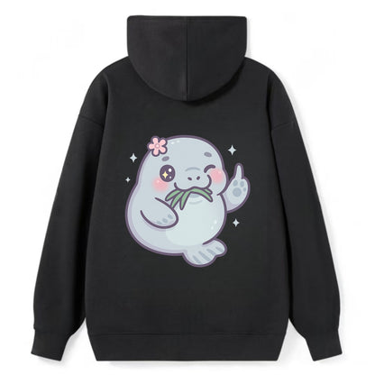 chubby manatee munching on seagrass, one flipper raised with sass - Classic Pullover Hoodie - Black