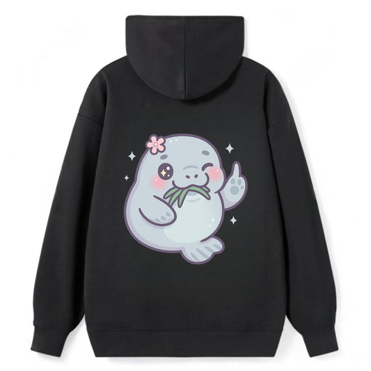 chubby manatee munching on seagrass, one flipper raised with sass - Classic Pullover Hoodie - Black
