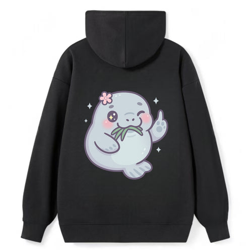 chubby manatee munching on seagrass, one flipper raised with sass - Classic Pullover Hoodie