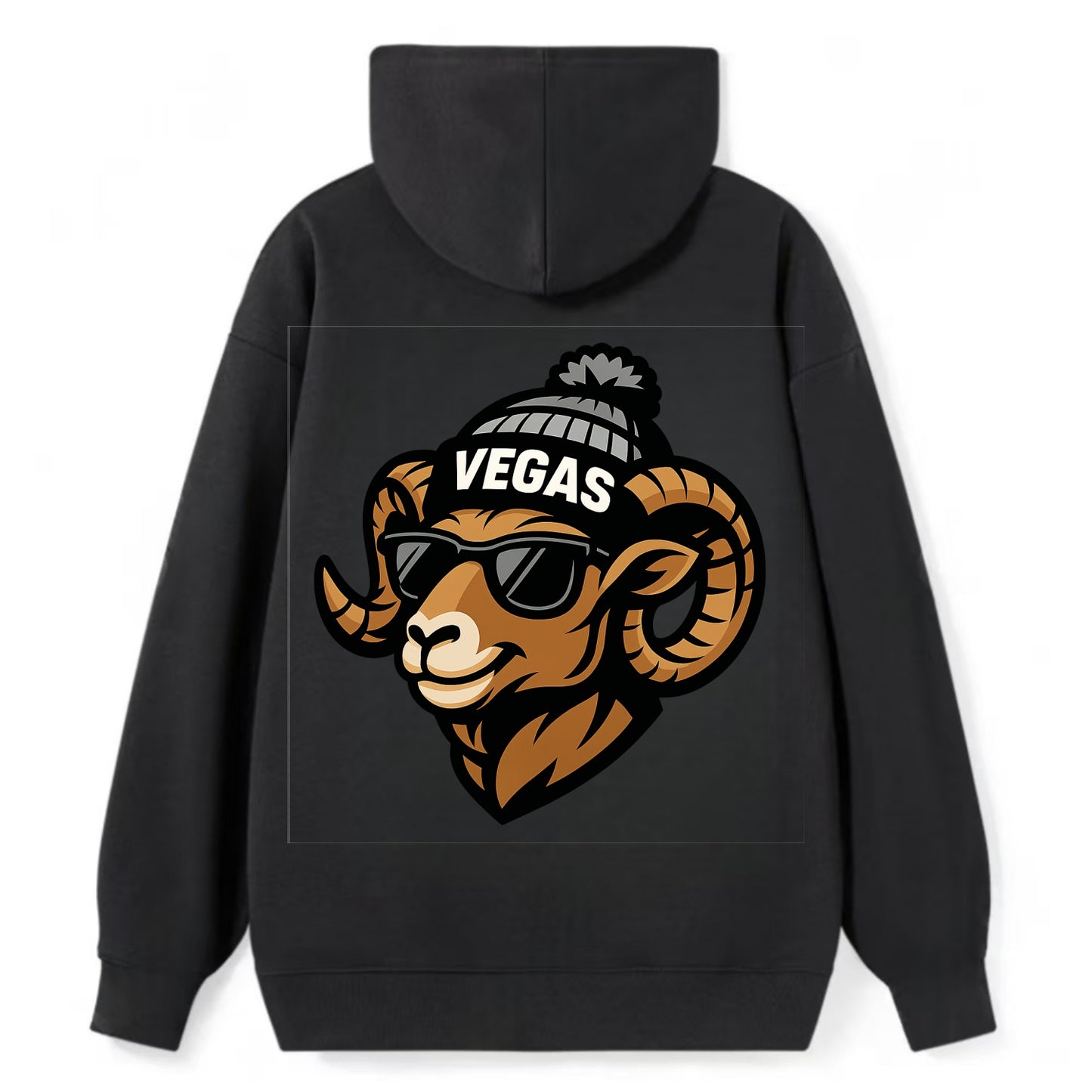 Vegas Desert Bighorn wearing Raiders silver and black beanie with pom pom - Classic Pullover Hoodie - Black