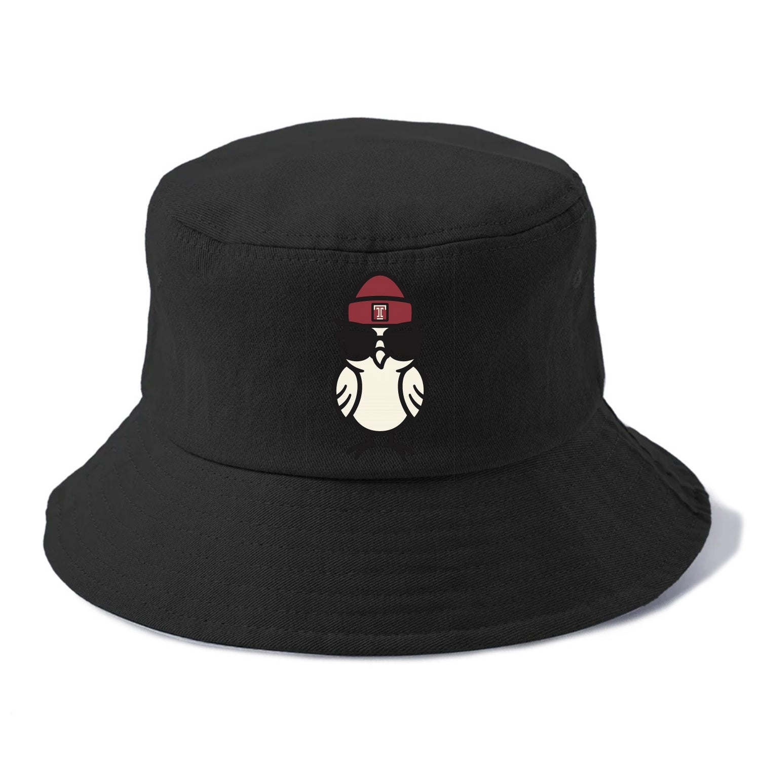Philadelphia Owl wearing Temple beanie with T patch - Bucket Hat - Black
