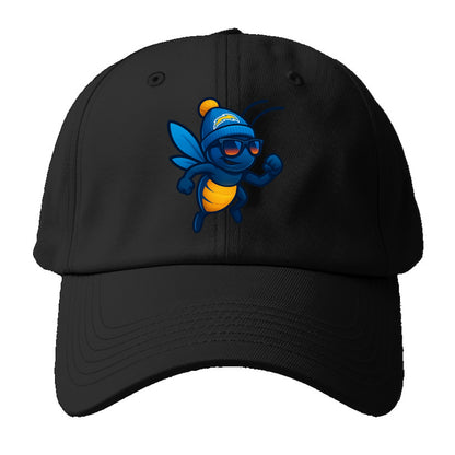 LA Lightning Bug wearing Chargers powder blue and gold beanie with pom - Baseball Cap For Big Heads - Black