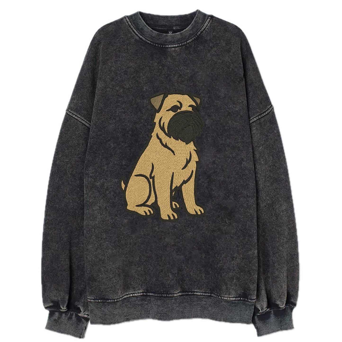 Bouvier des Flandres - Fawn rough coat embroidered design - Vintage Sweatshirt - Black