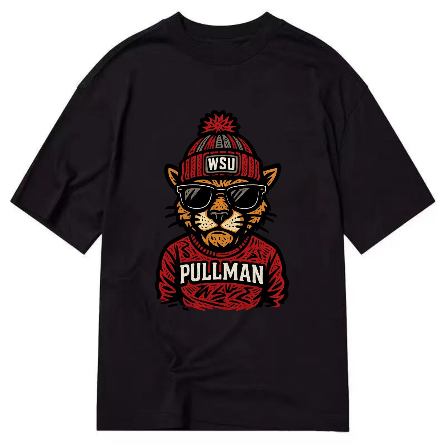 Pullman Cougar wearing Washington State beanie with WSU patch - Classic T-shirt - Black