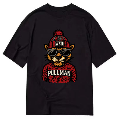 Pullman Cougar wearing Washington State beanie with WSU patch - Classic T-shirt - Black
