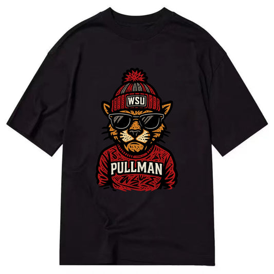 Pullman Cougar wearing Washington State beanie with WSU patch - Classic T-shirt - Black